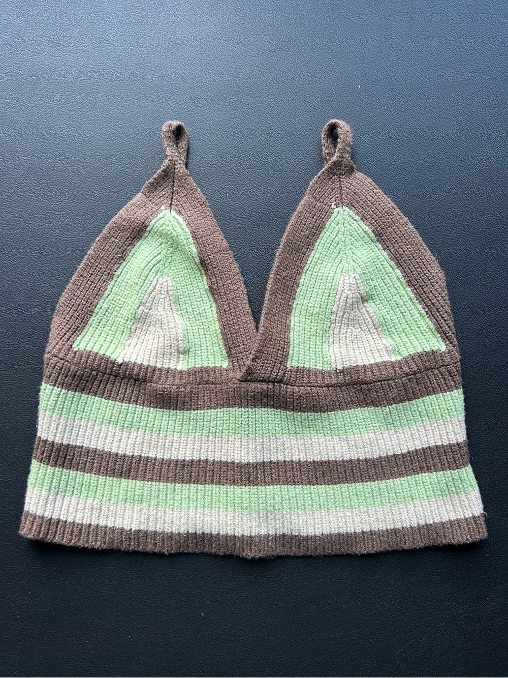 Striped Knit Triangle Crop Top in Brown/Green